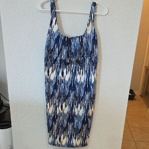 Calvin Klein Blue and White Patterned Midi Dress